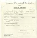 Registo de velocípede de marca Raio, com o nº 5673, em nome de Augusto Tomás Martins, morador em Maceira.