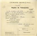 Registo de velocípede de marca Champion, com o nº 3312, em nome de João Guilherme dos Santos, morador em Algueirão.