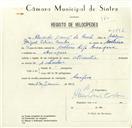 Registo de velocípede de marca Atlantic, com o nº 8496, em nome de Alexandre Daniel da Cunha, morador em Assafora.