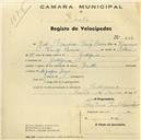 Registo de velocípede de marca Zenith, com o nº 804, em nome de José Francisco Tomás Branco, morador em Godigana.