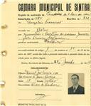 Registo de matricula de carroceiro de 2 bois ou vacas em nome de Eusébio Francisco, morador em Belas, com o nº de inscrição 380.