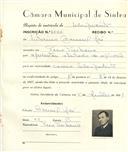 Registo de matricula de velocipedista em nome de Vitorino Manuel José, morador em Pero Pinheiro, com o nº de inscrição 6540.