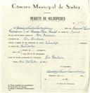 Registo de velocípede de marca Zundap, com o nº 8344, em nome de Domingos Luís Corredoura, morador em Pero Pinheiro.