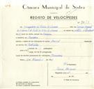 Registo de velocípede com o nº 9413, em nome de Joaquim da Silva do Carmo morador em Massamá.