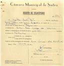 Registo de velocípede com o nº 7731, em nome de Agostinho Leite Faria, morador em Rua Veiga da Cunha, Sintra.