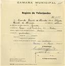 Registo de velocípede de marca Helios, com o nº 1477, em nome de Evaristo Romão de Almeida, morador em Belas.