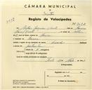 Registo de velocípede de marca Nacional, com o nº 3652, em nome de António Joaquim Vicente, morador em Maceira.