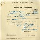 Registo de velocípede com o nº 2577, em nome de Alfredo Eugénio, morador em Vale de Lobos.