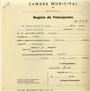 Registo de velocípede de marca Nacional, com o nº 2104, em nome de Filipe Carlos da Rocha, morador em Covões.