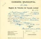 Registo de um veiculo de duas rodas tirado por dois animais de espécie asinina destinado a transporte de mercadorias em nome de Ernesto Joaquim Valente, morador em Almoçageme.