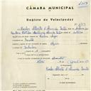 Registo de velocípede de marca Azur, com o nº 4358, em nome de Carlos Alberto d'Almeida Santos, morador em Baratã.