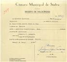 Registo de velocípede de marca Raio, com o nº 9871, em nome de Salvador Guerreiro, morador em Maceira.