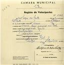 Registo de velocípede com o nº 2207, em nome de João Lopes dos Santos, morador em Ral.