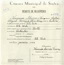 Registo de velocípede com o nº 4990, em nome de Veríssimo Morais Tomás, morador em Vila Verde.