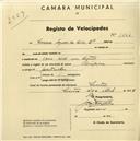 Registo de velocípede de marca Olympique, com o nº 1664, em nome de Sociedade Águas da Serra, Lda, com sede em Sintra.