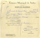 Registo de velocípede de marca Nacional, com o nº 10140, em nome de Fernando da Conceição Inácio, morador em S. Marcos.
