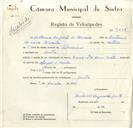 Registo de velocípede de marca Mavic, com o nº 9015, em nome de António Augusto de Carvalho, morador em Sintra.