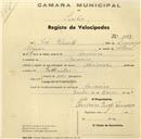 Registo de velocípede de marca Nacional, com o nº 1049, em nome de José Vicente, morador em Amoreira.