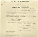 Registo de velocípede de marca Nubia, com o nº 932, em nome de Armando Miguel Rodrigues, morador em Vila Verde.