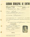 Registo de matricula de velocipedista em nome de Veríssimo dos Reis Nunes, morador no Linhó, com o nº de inscrição 1893.