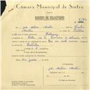 Registo de velocípede de marca Raio com motor Cuciolo, com o nº 6123, em nome de João António Martins, morador em Avª D. Francisco de Almeida nº 5, Sintra.