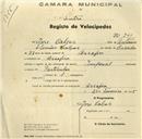 Registo de velocípede de marca Imperial, com o nº 240, em nome de José Calças, morador em Assafora.