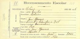 Recenseamento escolar de Emília Afonso, filha de José Afonso, moradora no Penedo.