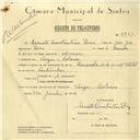 Registo de velocípede de marca Caravela com motor Cuciolo, com o nº 5821, em nome de Ernesto Constantino Dias, morador em Várzea de Colares.