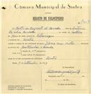 Registo de velocípede de marca Glória com motor, com o nº 7303, em nome de António Augusto de Carvalho, morador em Sintra.