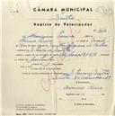 Registo de velocípede de marca Torpedo, com o nº 4426, em nome de Maximino Pereira, morador em S. Pedro de Sintra.