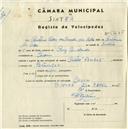 Registo de velocípede de marca Cycles Pombal, com o nº 5205, em nome de António Pedro da Cunha do Adro, morador em Cacém.