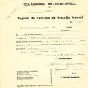 Registo de um veiculo de quatro rodas tirado por três animais de espécie muar destinado a transporte de mercadorias em nome de Manuel Casinhas & Irmão, Ldª. , sediada na Fação.