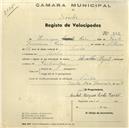 Registo de velocípede com o nº 842, em nome de Henrique Raio, morador em Sintra.