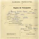 Registo de velocípede de marca Nubia, com o nº 1259, em nome de Dionísio Simões Sapina, morador em Silva.