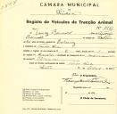 Registo de um veiculo de duas rodas tirado por um animal de espécie cavalar destinado a transporte de mercadorias em nome de Tomás Reinold, morador em Venda Seca.