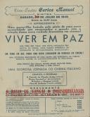 Programa do filme "Viver em Paz" realizado por Luigi Zampa com a participação de Aldo Fabrizi, Gar Moore, Mirela Monti, Heinrich Bode, John Kitzmiller e Aldo Silvani.