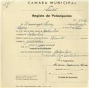 Registo de velocípede de marca Zenith, com o nº 2246, em nome de Domingos Luís, morador em Bolembre.