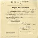 Registo de velocípede de marca Cycles. com o nº 1907, em nome de Maria Margarida Teixeira de Seabra, moradora em Agualva.