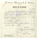 Registo de velocípede com o nº 5194, em nome de António do Carmo Campos, morador em Rio de Mouro.