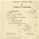 Registo de velocípede com o nº 2387, em nome de José Rodrigues Monteiro, morador em Almargem do Bispo.