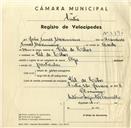 Registo de velocípede de marca Olga, com o nº 3396, em nome de João Nunes Maximiano, morador em Vale de Lobos.
