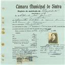 Registo de matricula de velocipedista em nome de Alfredo José Damião, morador em Sintra, com o nº de inscrição 424.