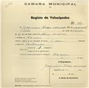 Registo de velocípede com o nº 884, em nome de Joaquim Dias Amado morador em Cacem.