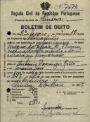 Boletim de óbito de Maria da Piedade, moradora em Monserrate, sepultada no coval nº 7673, do cemitério de S. Marçal.