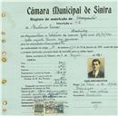 Registo de matricula de velocipedista em nome de António Vieira, morador em Morelinho, com o nº de inscrição 416.