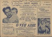 Programa do filme "O Véu Azul" com a participação de Jane Wyman, Joan Blondell, Richard Carlson, Charles Laughton, Don Taylor, Audrey Totter entre outros.