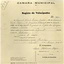 Registo de velocípede de marca Peugeot, com o nº 965, em nome de Manuel Vicente Roque Júnior, morador em Bolelas.