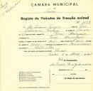 Registo de um veiculo de duas rodas tirado por dois animais de espécie muar destinado a transporte de mercadorias em nome de José Lourenço Vinagre, morador em Priores, Almargem.