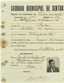 Registo de matricula de velocipedista em nome de Alfredo Nascimento, morador em Belas, com o nº de inscrição 1045.