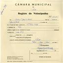 Registo de velocípede com o nº 4215, em nome de António Maria de Castro, morador em Sintra.